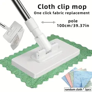 Automatic Floor Mopping System, Flat Mop System, 3 Cleaning Cloths, One-Button Cloth Replacement, Heavy-Duty Abs, Space-Saving, Compatible with Standard Cloths, Mop Refills