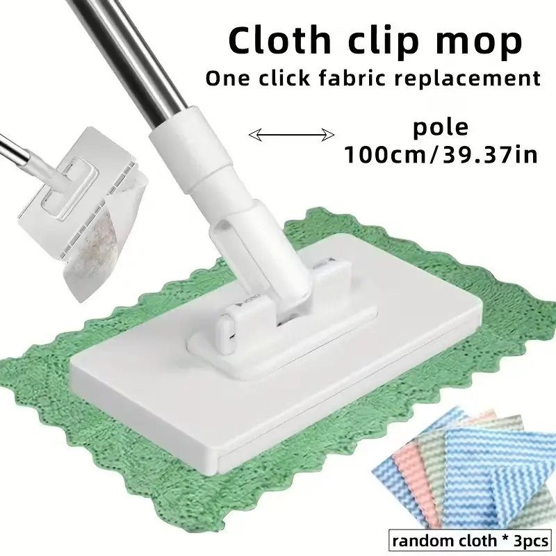 Automatic Floor Mopping System, Flat Mop System, Lazy Mop, 3 Cleaning Cloths, One-Button Cloth Replacement, Heavy-Duty Abs, Space-Saving, Compatible with Standard Cloths, Mop Refills, Floor Cleaning Tool