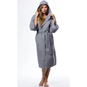 Turquaz Turkish Cotton Waffle Hooded Long Robe Women