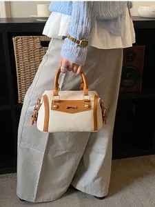 American Vintage Patchwork Handbag, Mini Boston Pillow Bag, Commuter Versatile Crossbody Shoulder Bag, Stylish and Practical Accessory