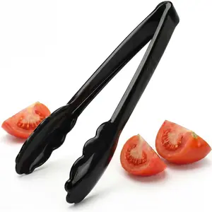24 Pack Plastic Tongs for Serving, 9 Inch Disposable & Reusable Food Tongs with Scalloped Tips, Heavy Duty for BBQ, Catering, Buffet, Parties, Bulk Food Service (Black)