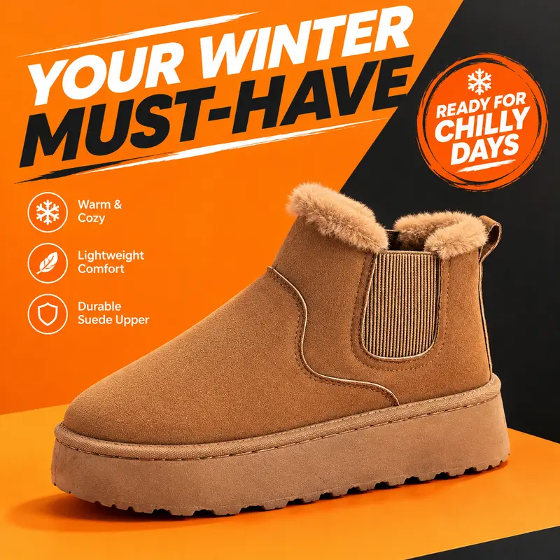 Women Autumn/Winter Warm Short Boots Comfortable Indoor Flat Shoes Outdoor Low-Top Slip-On Boots