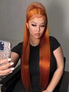 Ginger Orange Wig Stripe Wigs Christmas Cosplay Party Middle Parting Heat Resistant Fiber Hair For Women 26 Inch