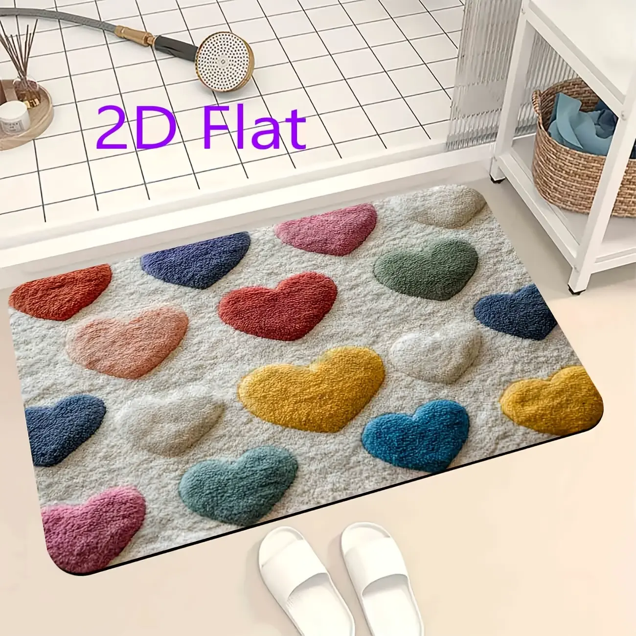 Valentine's Day Love Theme Rectangular 2D Flat Doormat - Knitted Fabric, 450G/㎡/sq m Polyester Flannel Print, Non-Slip, Easy to Clean, Indoor Living Room Bathroom Entrance Decor