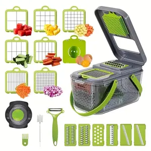 A 22-in-1 manual multi-functional vegetable cutter set, stainless steel blade to achieve slicing, dicing, shredding, grinding garlic, suitable for onions, potatoes, carrots, fruit cheese, and exchangeable blade egg splitter!
