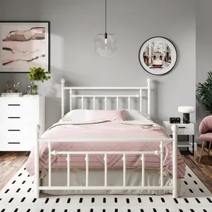 HOOMIC Modern Metal Platform Bed Frame【Frame Only No Mattress】/Victorian Style Iron-Art Headboard and Footboard/ 14 Inches Mattress Foundation for Storage/No Box Spring Needed