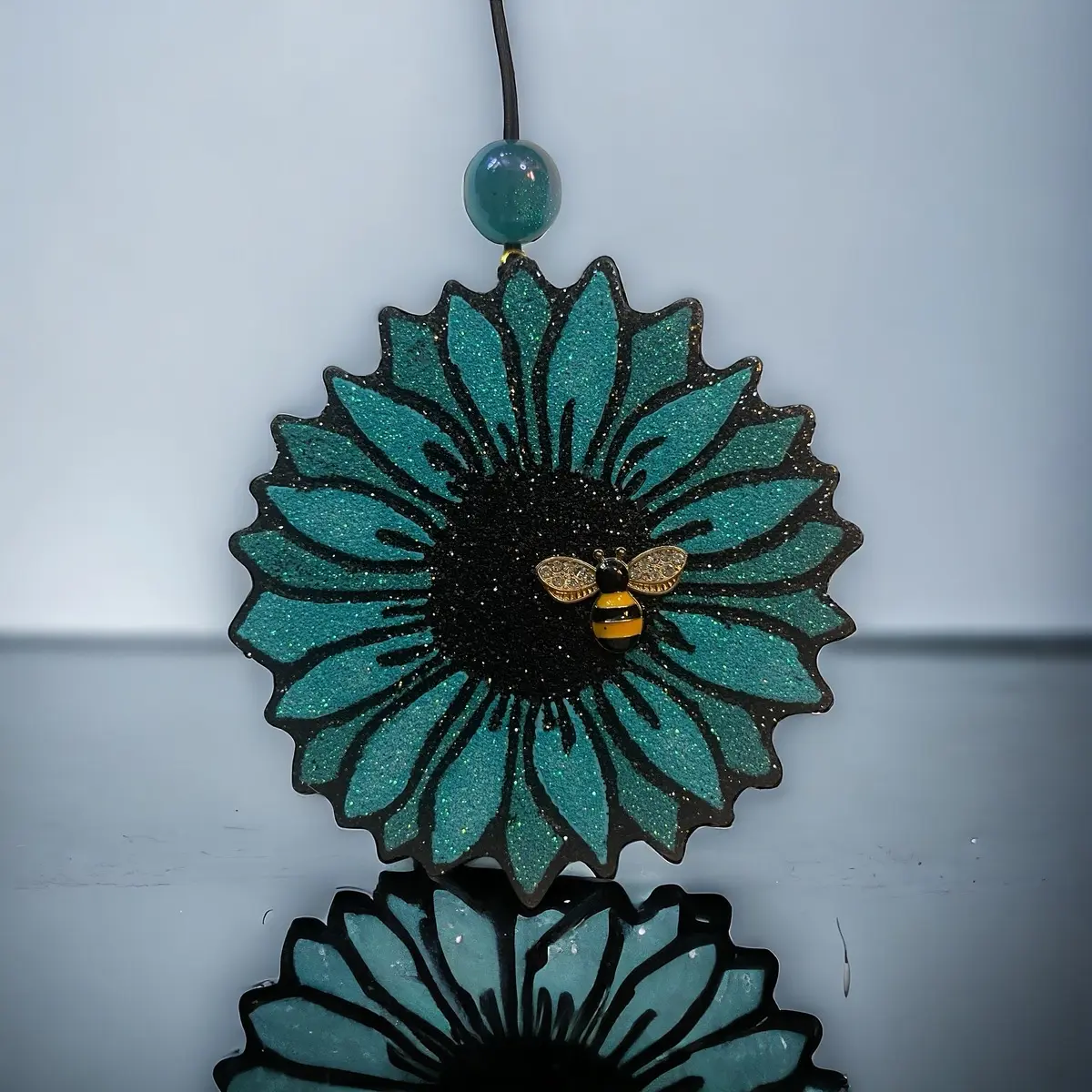 Teal Sunflower w/ Bee Car Freshie.