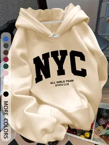 Women's NYC Statement Graphic Print Drawstring Hooded Loose Sweatshirt Pullover with Large Pocket, Trendy Comfortable and Fashionable Top, Casual Daily Wear