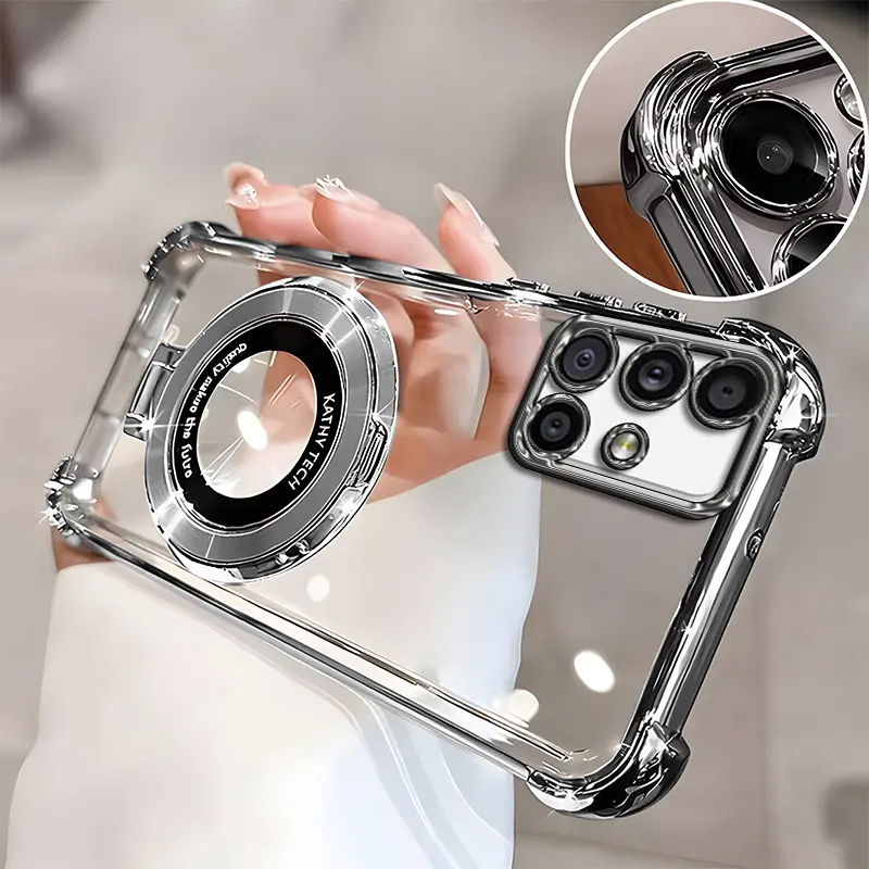 Suitable for [Galaxy A51] high-end phone case🥰, Electroplated Luxury Clear Phone Case with Ring Stand Holder 4-Corner Shockproof Camera Protective Cover 952
