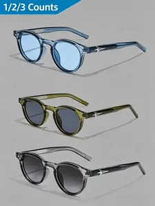 CATERSIDE  1/2/3 Counts Vintage Fashion Sunglasses for Men and Women, PC+cp Frame, Round Design, Ideal for Driving, Street Photography, Beach, Gift