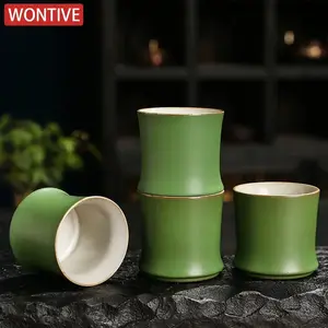 Bamboo Joint Tea Cup Stoneware Green Glaze Master Cup Rising Step By Step Ceramics Creativity Cup