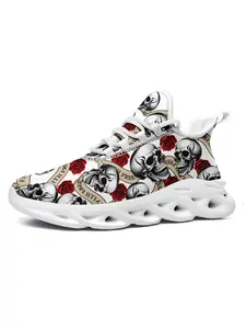 Unisex Skull & Rose Print Running Shoes, Fashionable Skeleton Pattern Walking Sneakers, Gothic Style Non-slip Comfortable Athletic Footwear