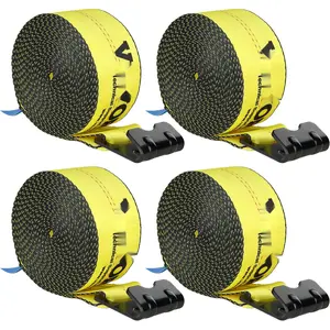 Winch Straps 4-Inch By 30-Feet, 6000 Lbs Load Capacity, 18000 Lbs Break Strength, Truck Straps With Flat Hooks, Flatbed Tie Downs For Trailers, Farms, Rescues, Tree Saver, Yellow, Set Of 4