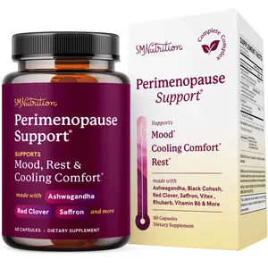 SM Nutrition Perimenopause Support for Women with Black Cohosh, Vitex, Saffron & More | Mood, Sleep, Cycle Regularity & Cooling Support | Non-GMO | 60 Ct | Vegan, Gluten-Free - Healthcare, Dietary