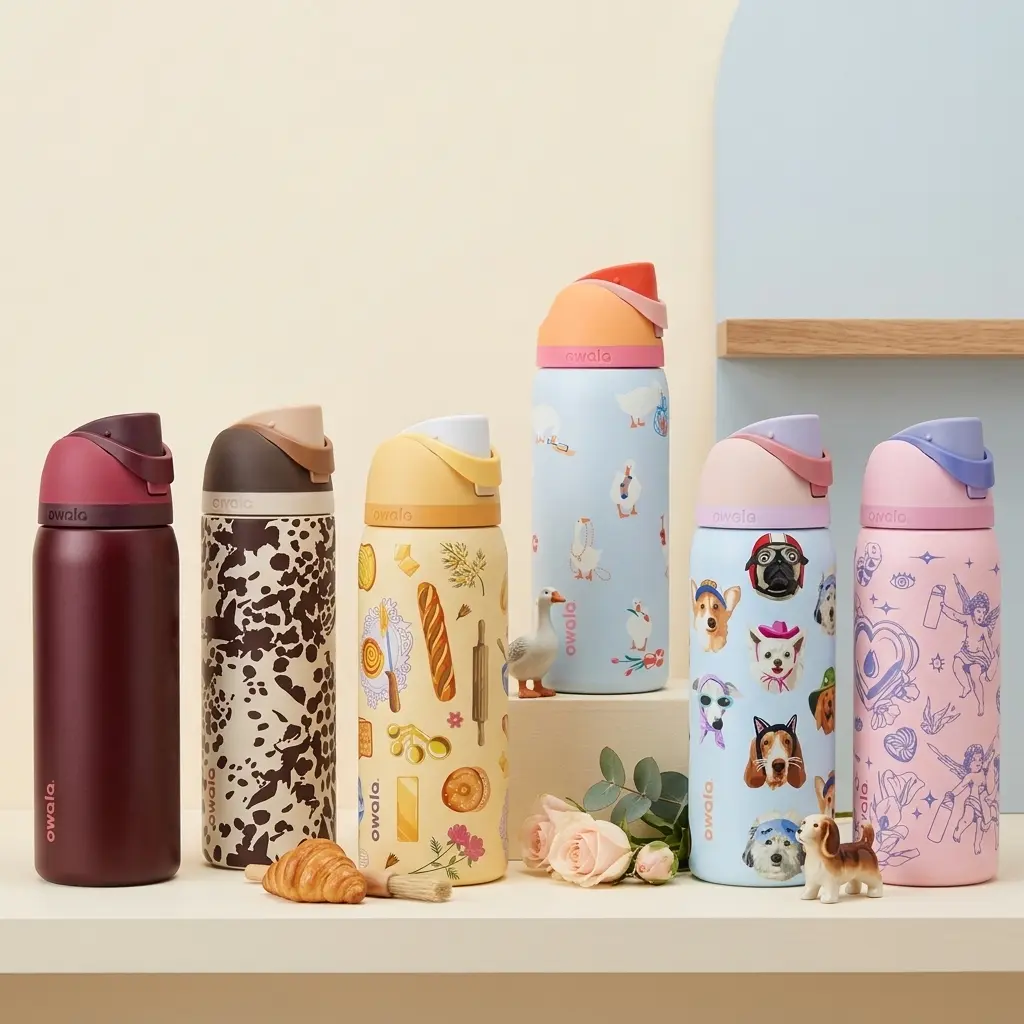 Owala FreeSip Insulated Stainless Steel Water Bottle with Straw for Sports and Travel, BPA-Free, 32oz, Limited Edition Brunch Bunch, Silly Goose, Black Cherry, Cowgirl Core