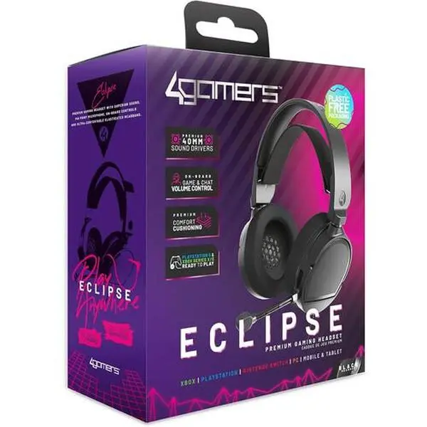 PC Accessory:  Wired Headset - 4Gamers ECLIPSE Premium Gaming Headset Black:  Compatible with PC, Switch, PS5, XBOX X|S  [GAMES ACCESSORIES] Universal Game