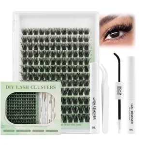 Thick Lash Clusters Kit with Lash Remover Volume Lashes Cluster Eyelash Extensions Kit Lash Bond and Seal 10-18mm Lash Extension Kit with Waterproof Lash Bond and Seal, Tweezers