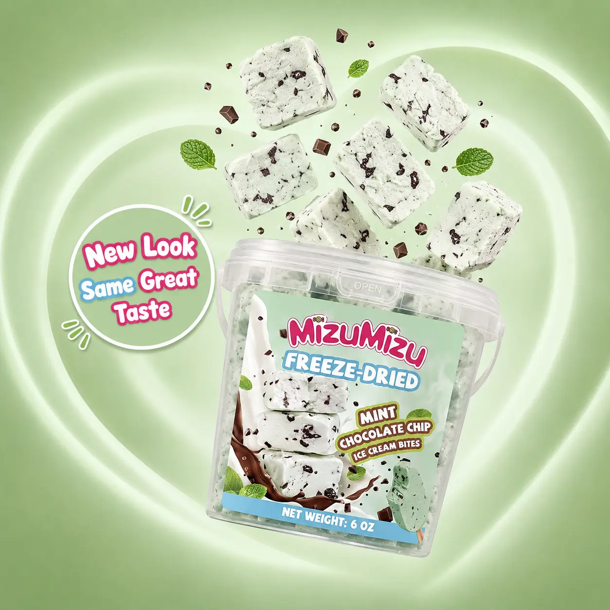 MIZUMIZU Freeze-Dried Mint Chocolate Chip Ice Cream Bites - Natural Coconut Oil, Guar Gum Infused, 3oz-6oz Multi-Sizes Viral Snacks, Ambient Shelf-Stable, Cool Mint Crunchy, Contains Chocolate, Alkali-Processed Cocoa, Snack Review, ASMR Video, All Ages