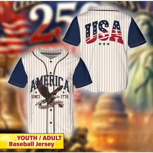 USA Baseball Jersey America 1776 Shirt, Patriotic Eagle Jersey, 4th of July Outfit, Independence Day Shirt, Vintage USA Flag Jersey