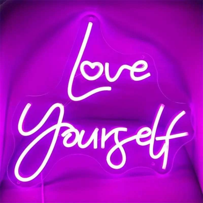 USB Powered Neon Sign, LED Neon Lights, Decorative Lamps, Love Yourself Letter Neon Sign, Wall Mounted Home Lighting Decoration Lamp, Suitable for Beauty Salon, Yoga Studio, Clothing Store