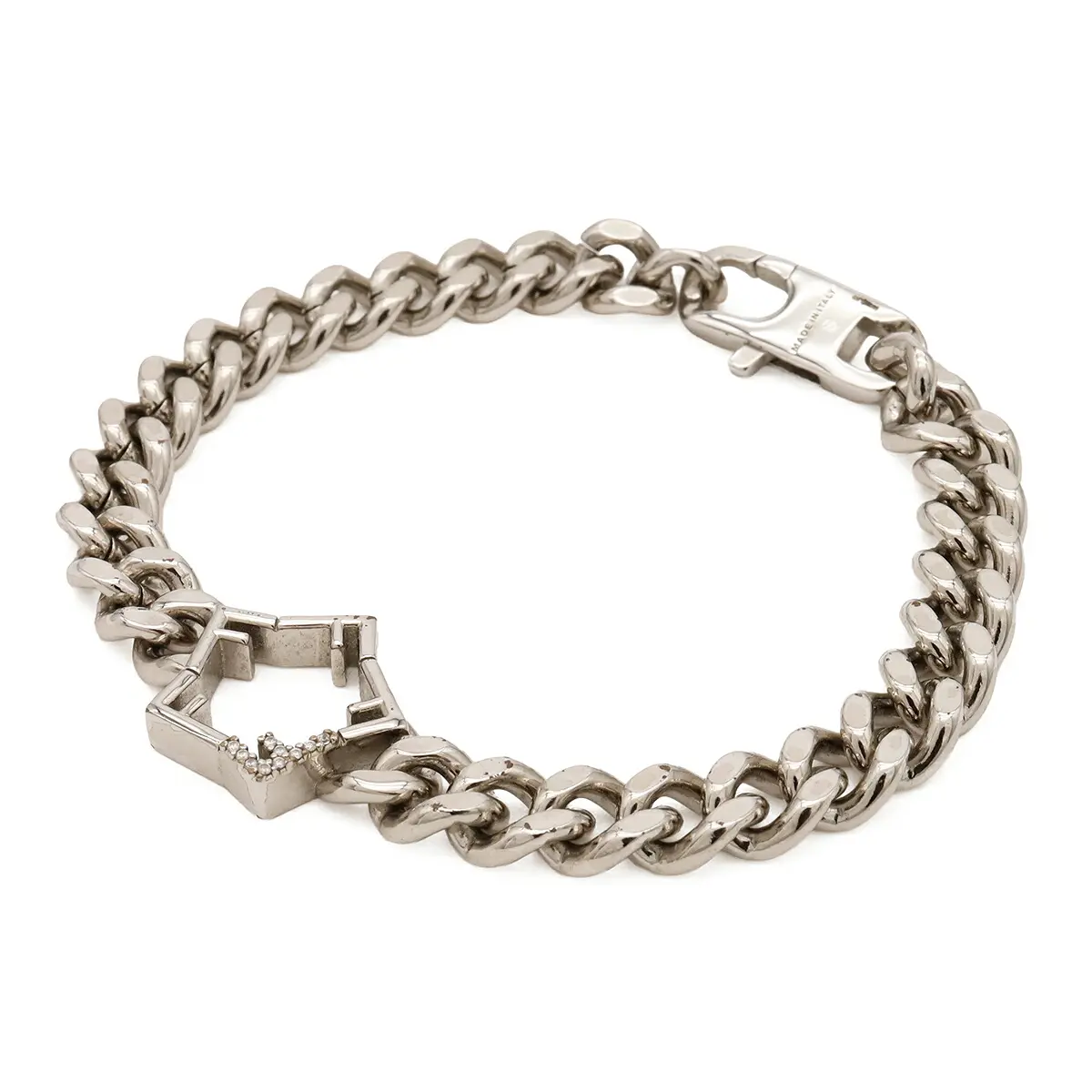 Pre-owned FENDI Zinc Alloy Small Leather Goods Star FF Logo Bracelet