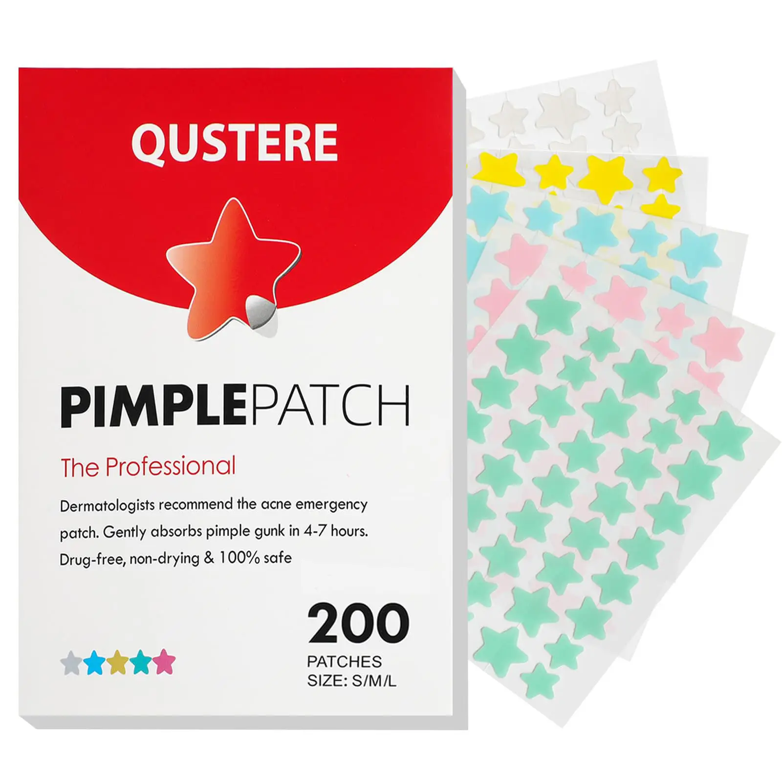 QUSTERE Pimple Patches for Face Hydrocolloid Acne Patches Versitile Cute Star Zit Covers Spot Stickers Mild and non-irritating Patches 5 Color 3 Siz