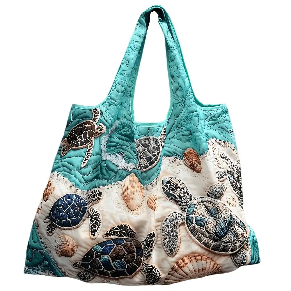 Memory Fabric Sea Turtle, Large Capacity Portable Shopping Bag, Lightweight Foldable, Single Shoulder/Hand Carry Large Tote Bag