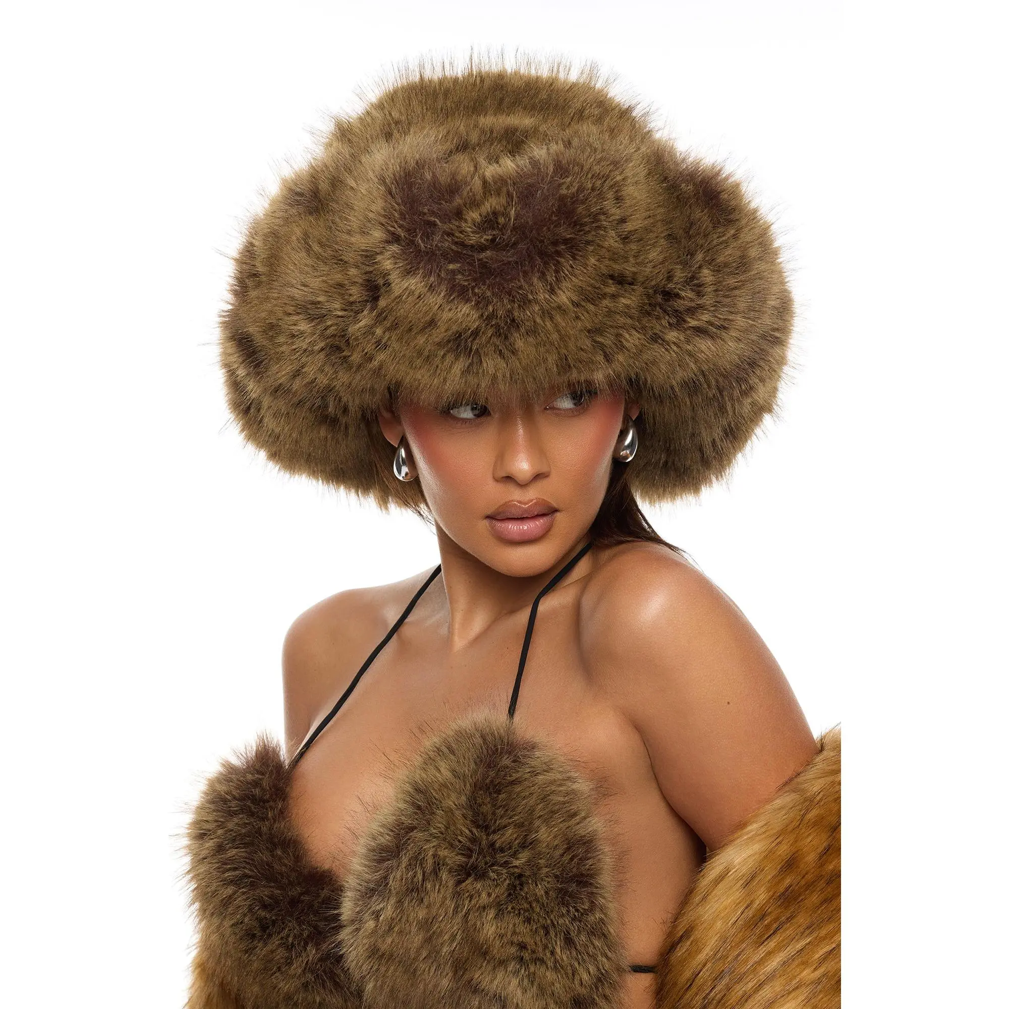 Zaria Faux Fur Cowboy Hat - Brown