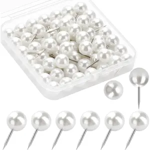 60 Pcs Push Pins Thumb Tacks for Decorative Wall Pearl White Thumbtacks for Bulletin Board Corkboard Map Calendar Photo Home Office