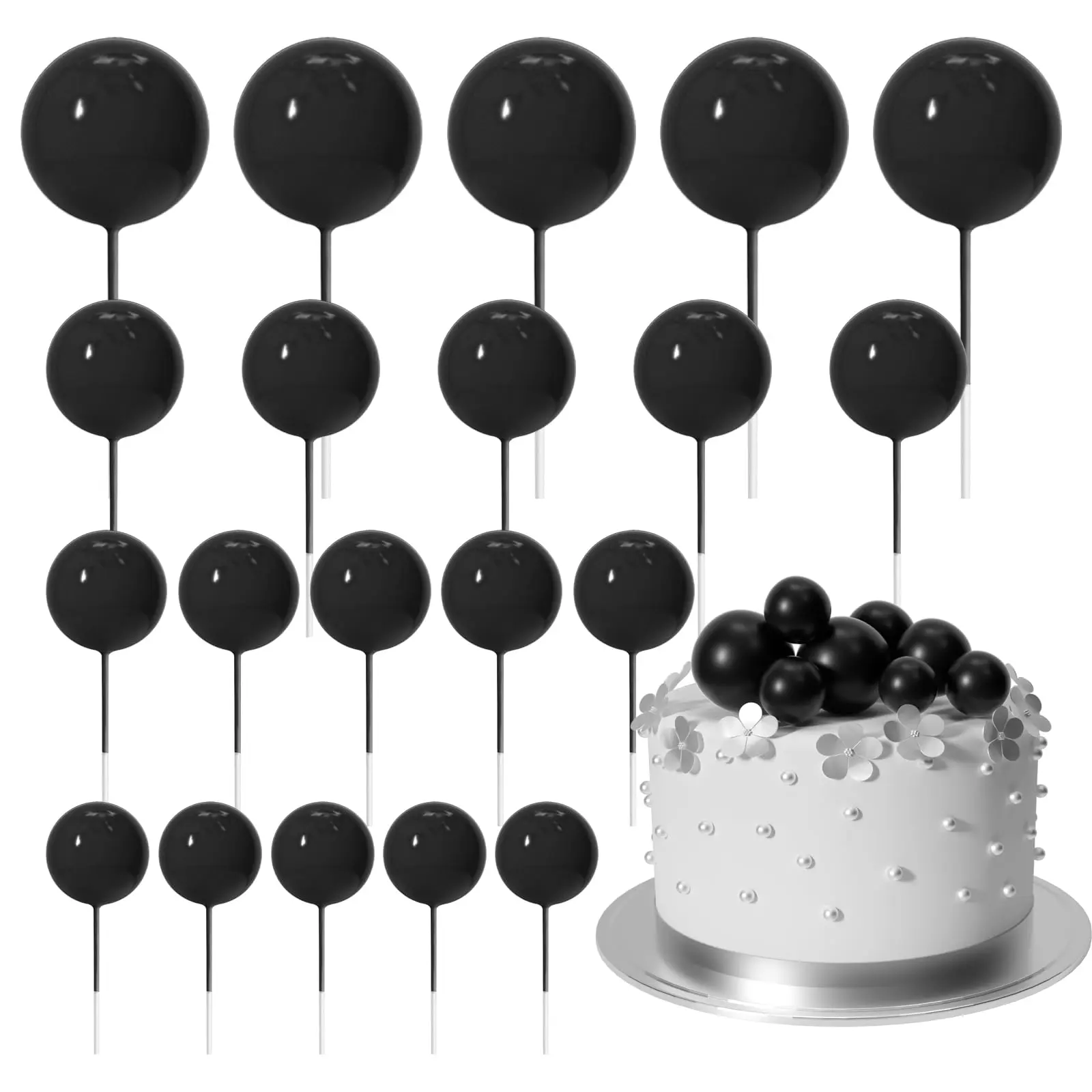Ball Cake Decoration, 2cm/3cm/4cm Ball Cake Topper, Mini Balloon Cake Decoration, Cake Decorations for Birthday Party, Party Supplies, Bakeware