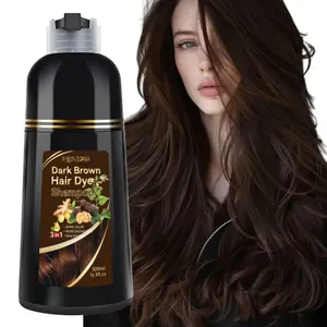 500ml Dark Brown herbal hair dye shampoo, gentle and non irritating herbal extract, hair dye, shampoo and hair care three in one, easy to use, Dark Brown hair, making hair look healthy and shiny, suitable for both men and women