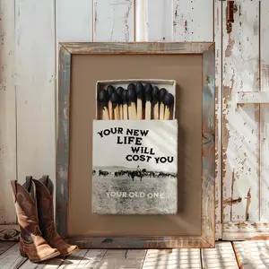 Gothic Cowboy Matchbook Print – Black and Tan Western Gothic Art, Witchy Decor, Dark Southwestern Ranch Style, Masculine Wall Art