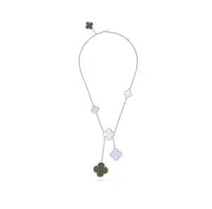Pre-owned Van Cleef & Arpels Magic Alhambra necklace 6 motifs 18K white gold, Chalcedony, Mother of pearl