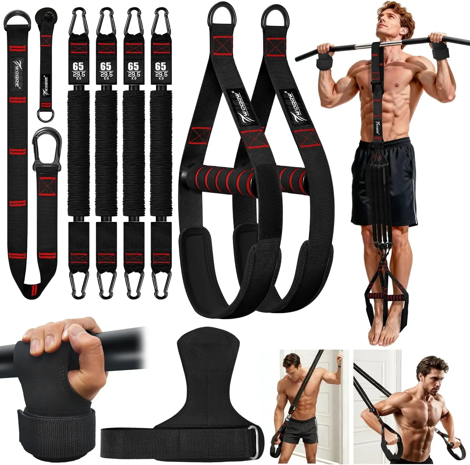 2 IN 1 Pull Up Assistance Bands for Adults,Men,Women,Kids, Resistance Bands for Pull Up Bar Training Adjustable assist band set with foot straps and knee rest for arm,shoulder, back,chest,strength training,home gym workout,Christmas,Birthday Gifts