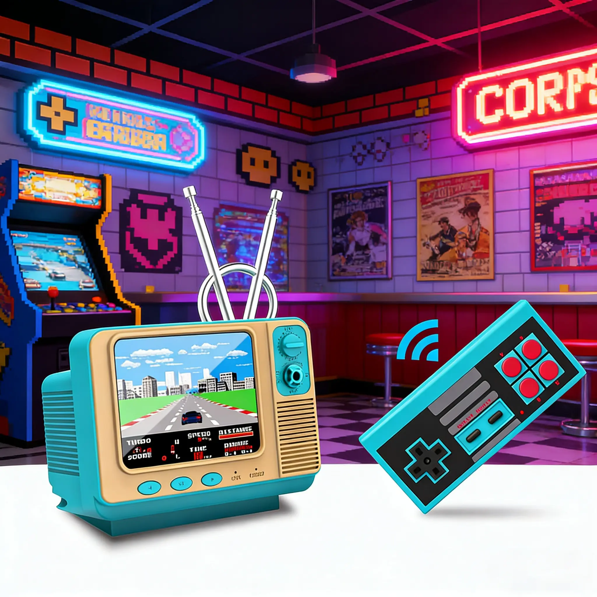 Retro Handheld Game Console with Screen, 308 Built-in Classic FC Games (No Downloads), Wireless Controller, TV Support with TV Cable, USB Power Rechargeable, Cartoon Multiplayer Nostalgic Gaming System, Ideal Gift for Kids outdoorfun