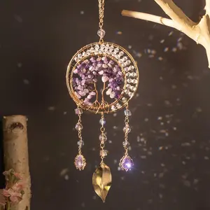 Life Tree Design Sun Catcher, Cute Boho Wall Decor, Dreamcatcher for Home Bedroom Living Room, Window Balcony Hanging Ornament