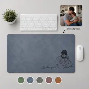 Custom Dad & Kid Photo Sketch Line Art Desk Mat, Personalized Fathers Day Gift For Husband, Custom Picture Mouse Pad Keepsake Office Decor