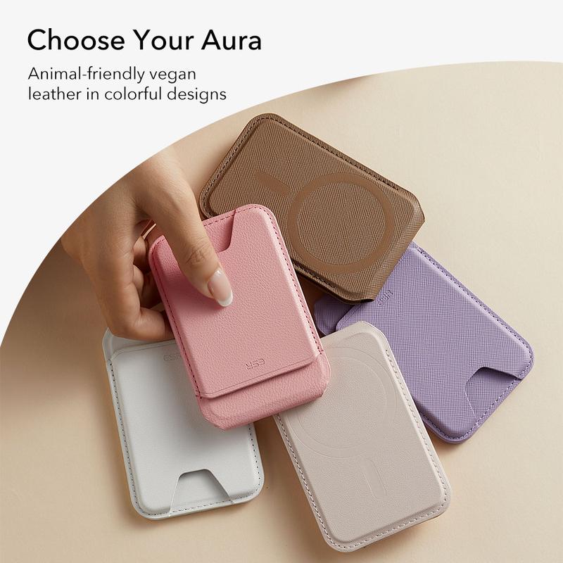 ESR Upgraded Aura for MagSafe Wallet, 5 Card-Holder with Adjustable Stand, Magnetic Wallet for iPhone 17/16/15/14/13/12 Series, Not for iPhone Mini, Vegan Leather, Pink
