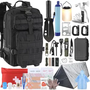 Gifts for Men Christmas Survival Kit, Survival Gear and Equipment 258 PCS with Water Filter, Emergency Tent, LED Lantern, First Aid Kit Supplies, 25L Backpack for Family, Outdoor Camping, Hiking