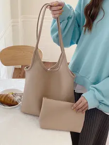 Korean Style Simple Shoulder Bag, New Pure Color Lightweight Soft Leather Maternal Bag, Fashion Versatile Large Capacity Tote Bag for Women, Casual Commuter Bag