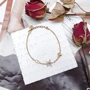 Pre-owned Dior Glodtone Metal&Crystal CD Star Bracelet T10268507