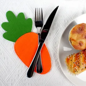 5pcs Easter Felt Utensil Holder Set, Rabbit Design Tableware Organizer, Perfect for Holiday Decor & Party Settings