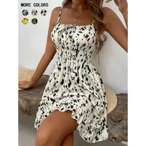 Women's Fashion Floral Print Mini Dress with Adjustable Thin Straps, Stylish Summer for Casual Events, Casual Elegant Dress, Casual Wear, Womenswear