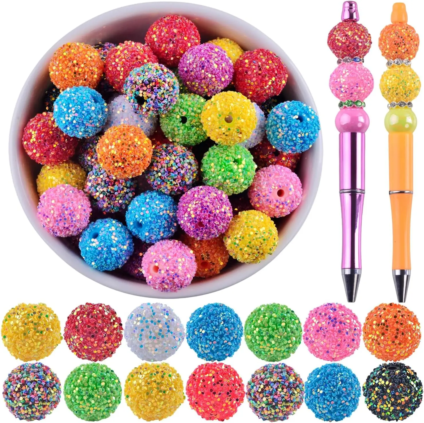 20mm Rhinestone Beads for Pens 20 count Beaded Pens Beads Bling Glitter Suger Bugglegum Beads Large Balls  Pen Beads for DIY Pens  Making Suppliers Bulk (Suger Beads, 20mm), Beads For Jewelry Making, Craft Embellishments
