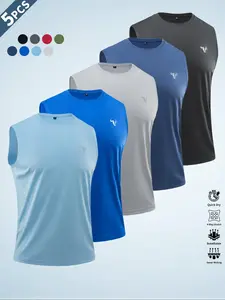 Men's Solid Color Reflective Bull Head Logo Tank Top, Breathable Quick-Drying Sports Vest, Fitness Workout Sleeveless Gym Top, Athletic Activewear for Outdoor Activities, Breathable Running Vest