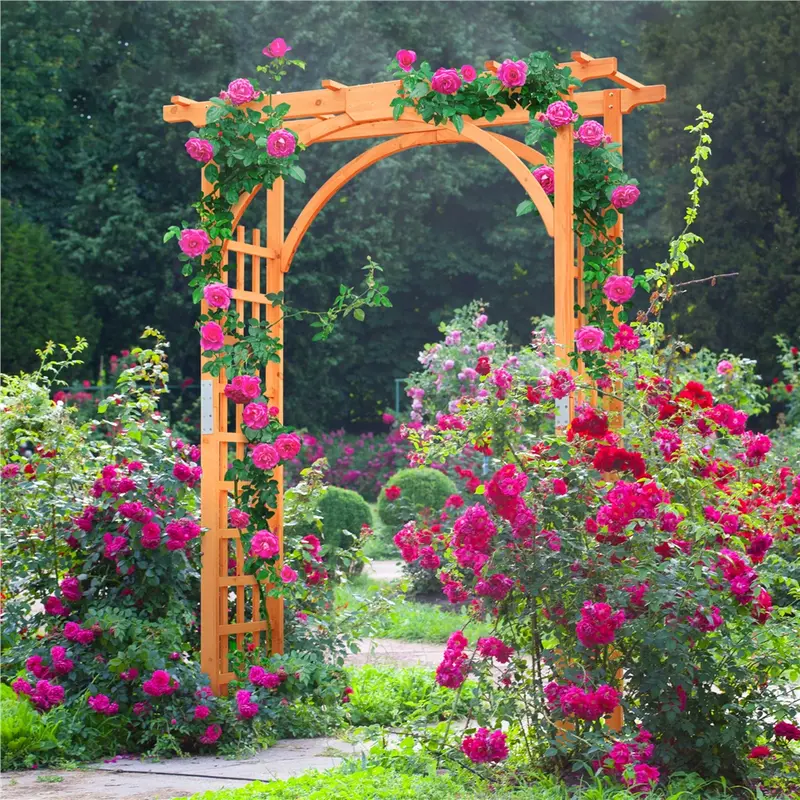 【Mother's Day Gift】Yaheetech 85in Wooden Garden Trellis Horticulture Garden Arch Arbor for Climbing Planting Plant Stand in Garden Yard Outdoor, Brown