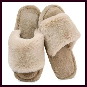 Rosoz Women's Plush Fuzzy Slippers with Memory Foam & Anti-Skid Sole – Cozy Indoor/Outdoor Open Toe Sandals for Home Comfort