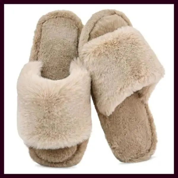 Rosoz Women's Plush Fuzzy Footwear - Memory Foam, Anti-Skid Sole Open-Toe Sandal Shoe for Indoor-Outdoor Home Comfort