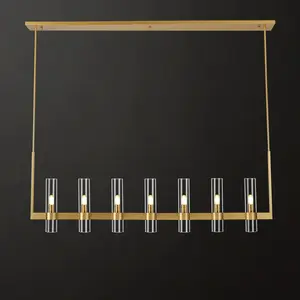 7-Lights 55 in. Dimmable Gold Kitchen Island Linear Chandelier with Glass Shade for Foyer Living Room (Bulbs Included)