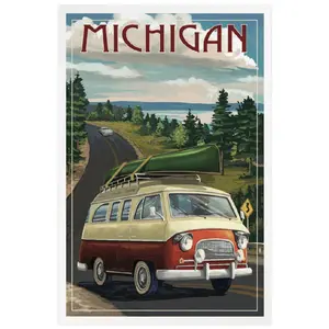 PREMIUM POSTCARDS Michigan, Camper Van